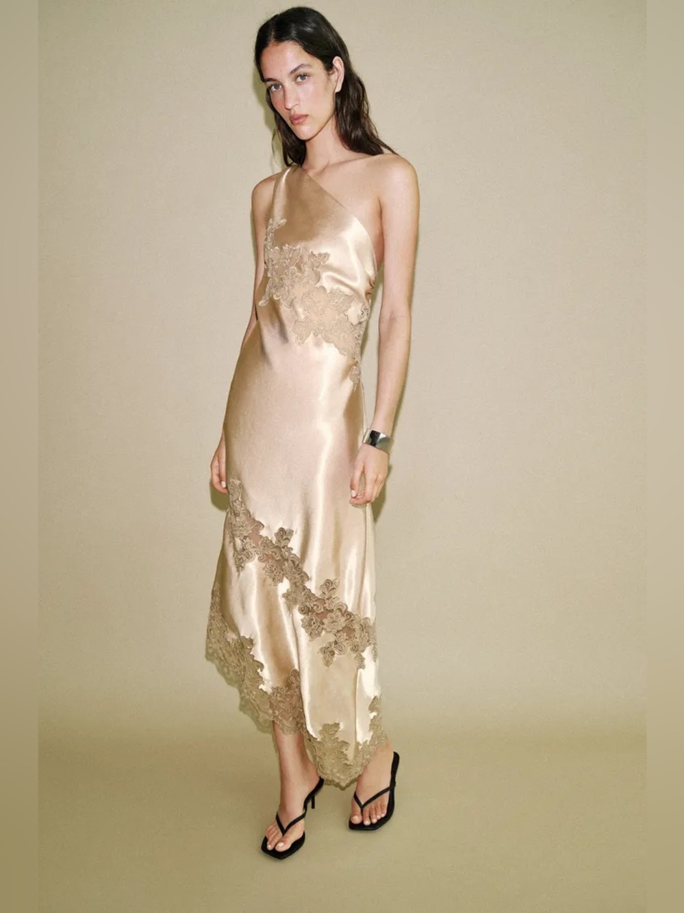 Zara Asymmetric Lingerie Style Dress Soft Gold 2421/814/307